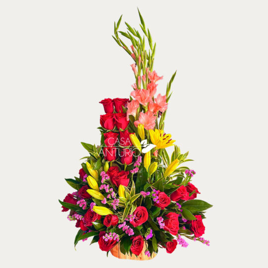 Arreglo en Rosas, Lirios y Gladiolos