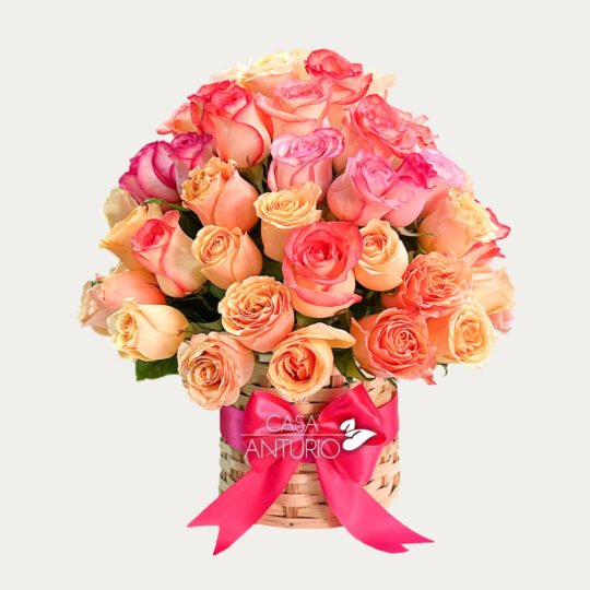 Canasta de Rosas Color Pastel