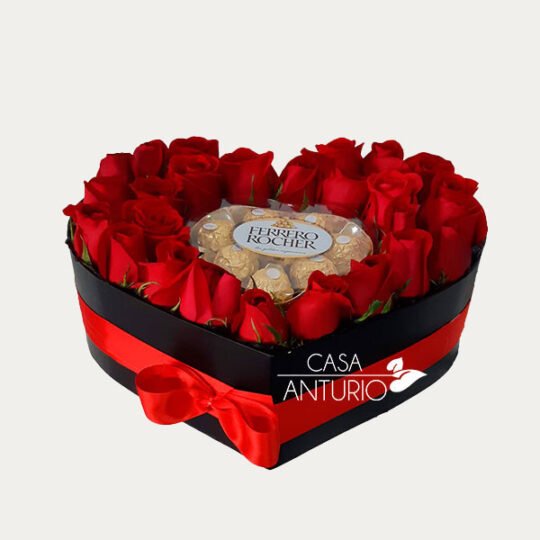 Caja Corazón Rosas y Ferrero