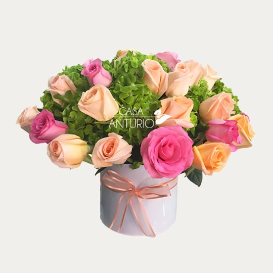 Arreglo de Rosas Color Pastel y Hortensias