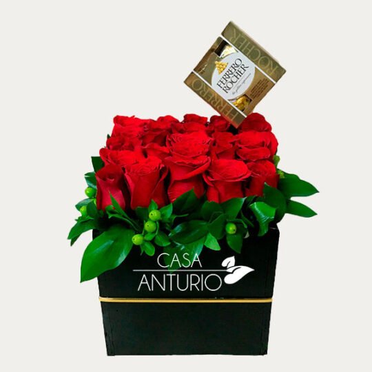 Caja de Rosas Rojas con Chocolates