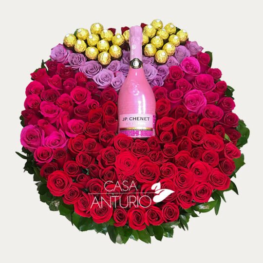 Caja Gigante Circular con Rosas y Chocolates