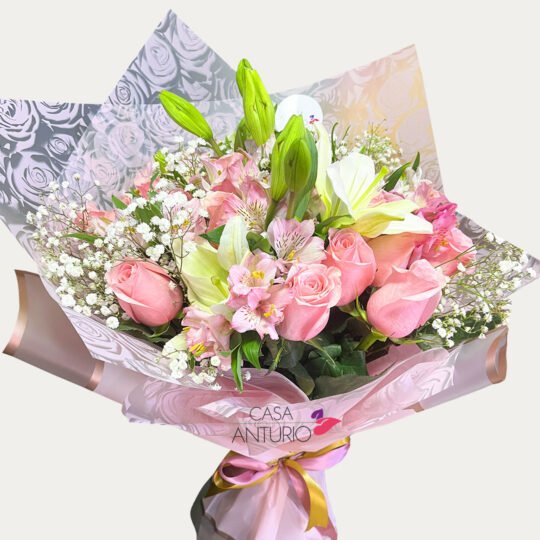 Bouquet de Rosa, Astromelias y Lirios