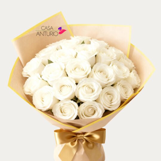 Bouquet de 24 Rosas Blancas en Papel Coreano