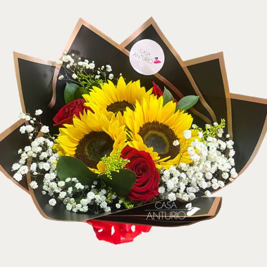 Bouquet de Girasoles, Rosa y Perla