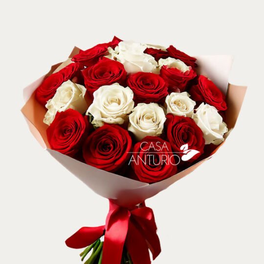 Bouquet de Rosa Blanca y Roja en Papel Coreano