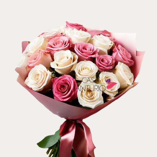 Bouquet de Rosa Blanca y Rosada en Papel Coreano