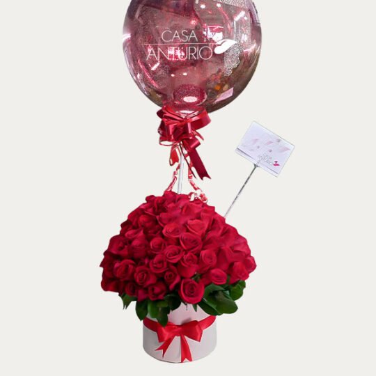 Arreglo de Rosa Roja y Globo Burbuja
