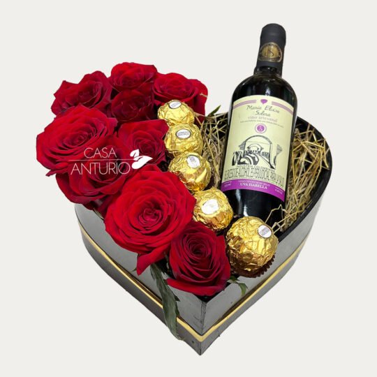 Corazón de Rosas, Chocolates y Botella