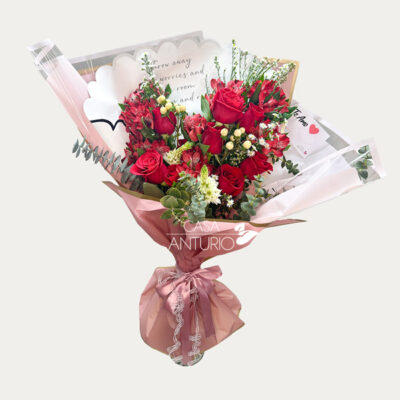 Bouquet de Rosa y Eucalipto