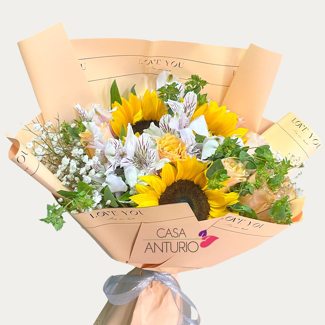 Bouquet de Rosas, Girasoles y Astromelias