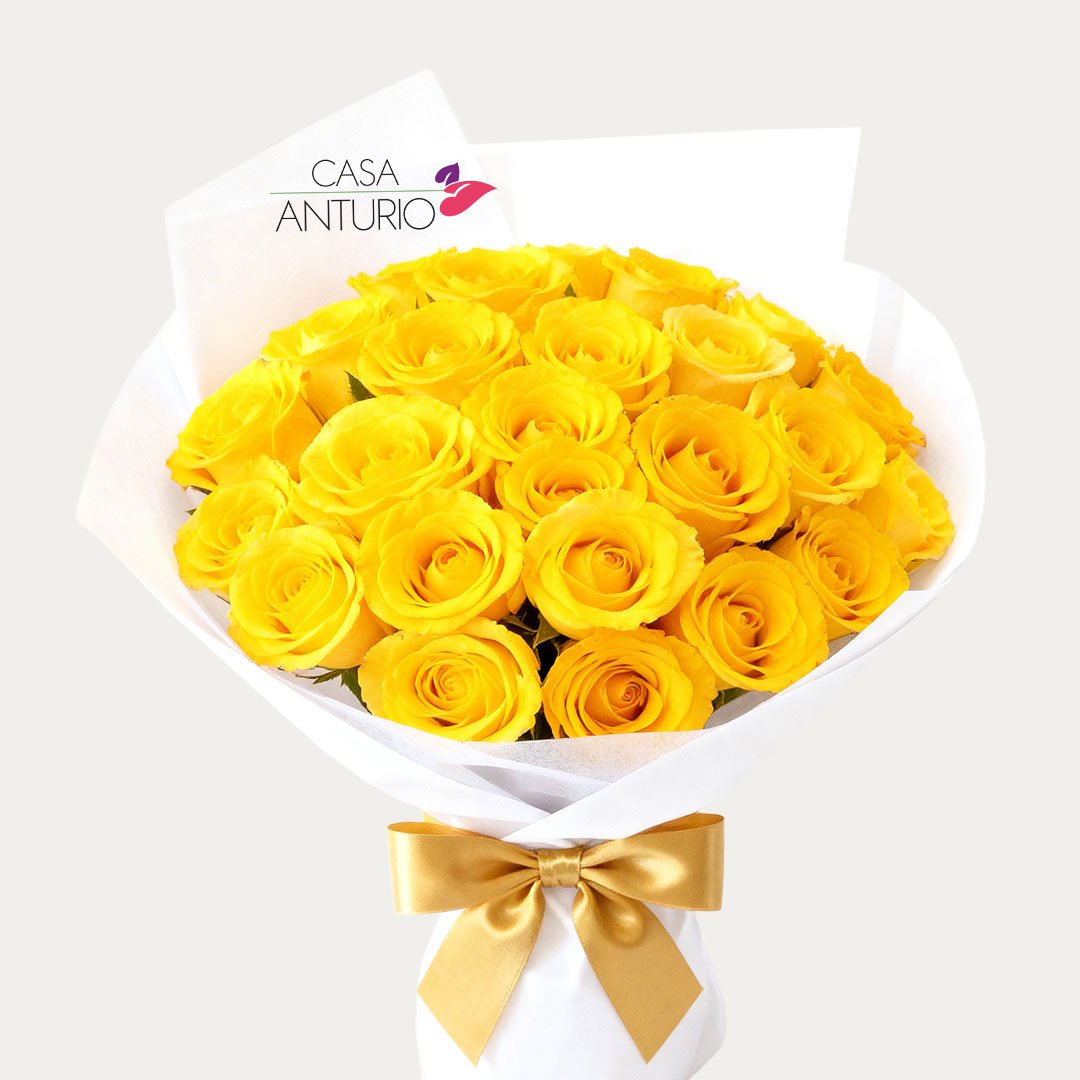 Bouquet de 24 Rosas Amarillas en Papel Coreano