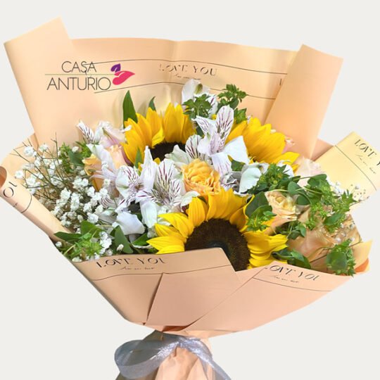 Bouquet de Rosas, Girasoles y Astromelias