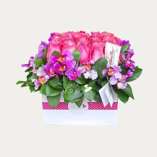 Arreglo en Rosas Fucsia y Orquídeas Hawaianas