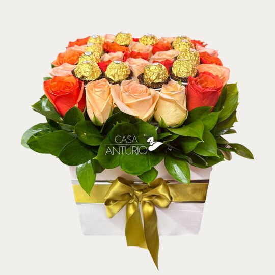 Arreglo de Rosas Salmón y Chocolates