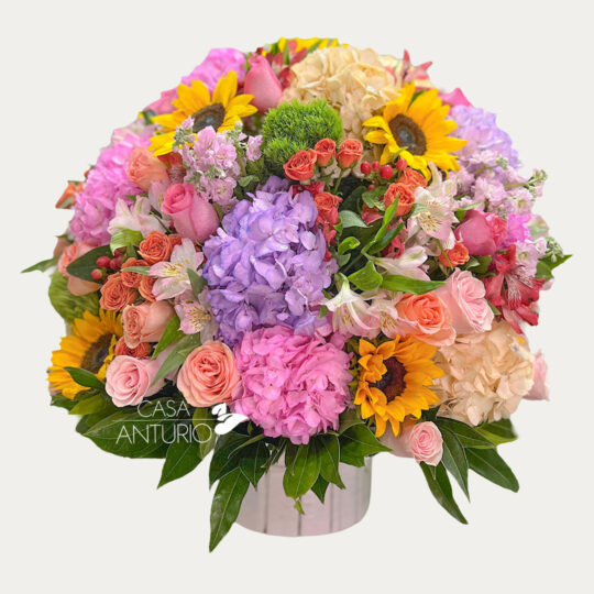 Arreglo en Hortensias, Lirios y Girasoles