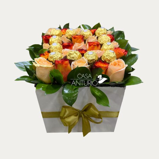 Arreglo de Rosas Salmón y Chocolates