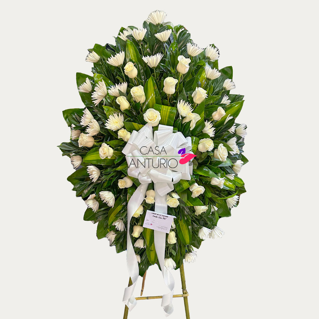 Corona Fúnebre de Rosas, Crisantemos y Masajeana