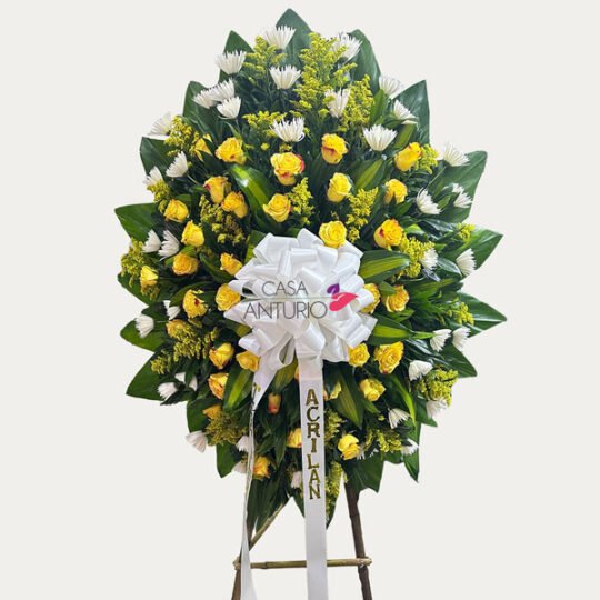 Corona Fúnebre de Rosas Amarillas y Crisantemos Blancos
