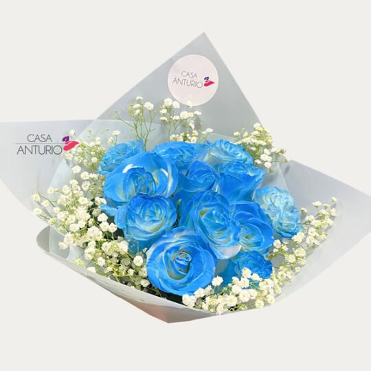 Bouquet de Rosas Azules y Perla