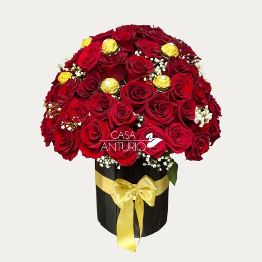 Arreglo Circular de Rosas Rojas y Chocolates