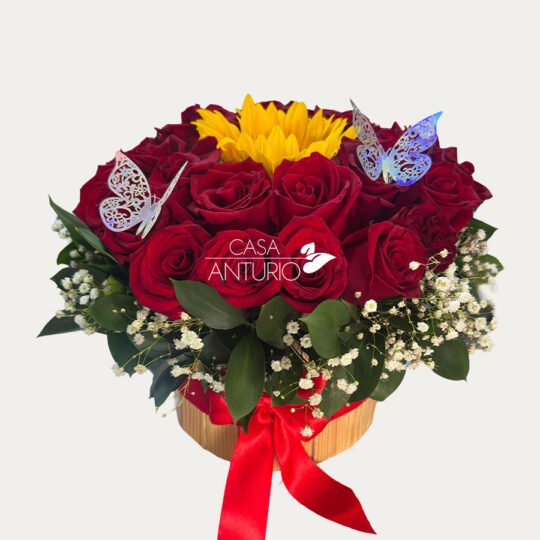 Arreglo de Rosas, Girasol y Perla