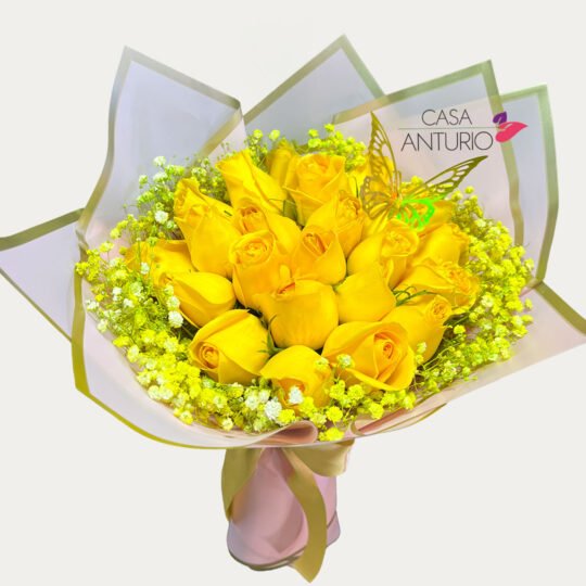 Bouquet de 24 Rosas Amarillas y Perla
