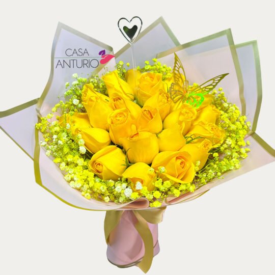 Bouquet de 24 Rosas Amarillas y Perla