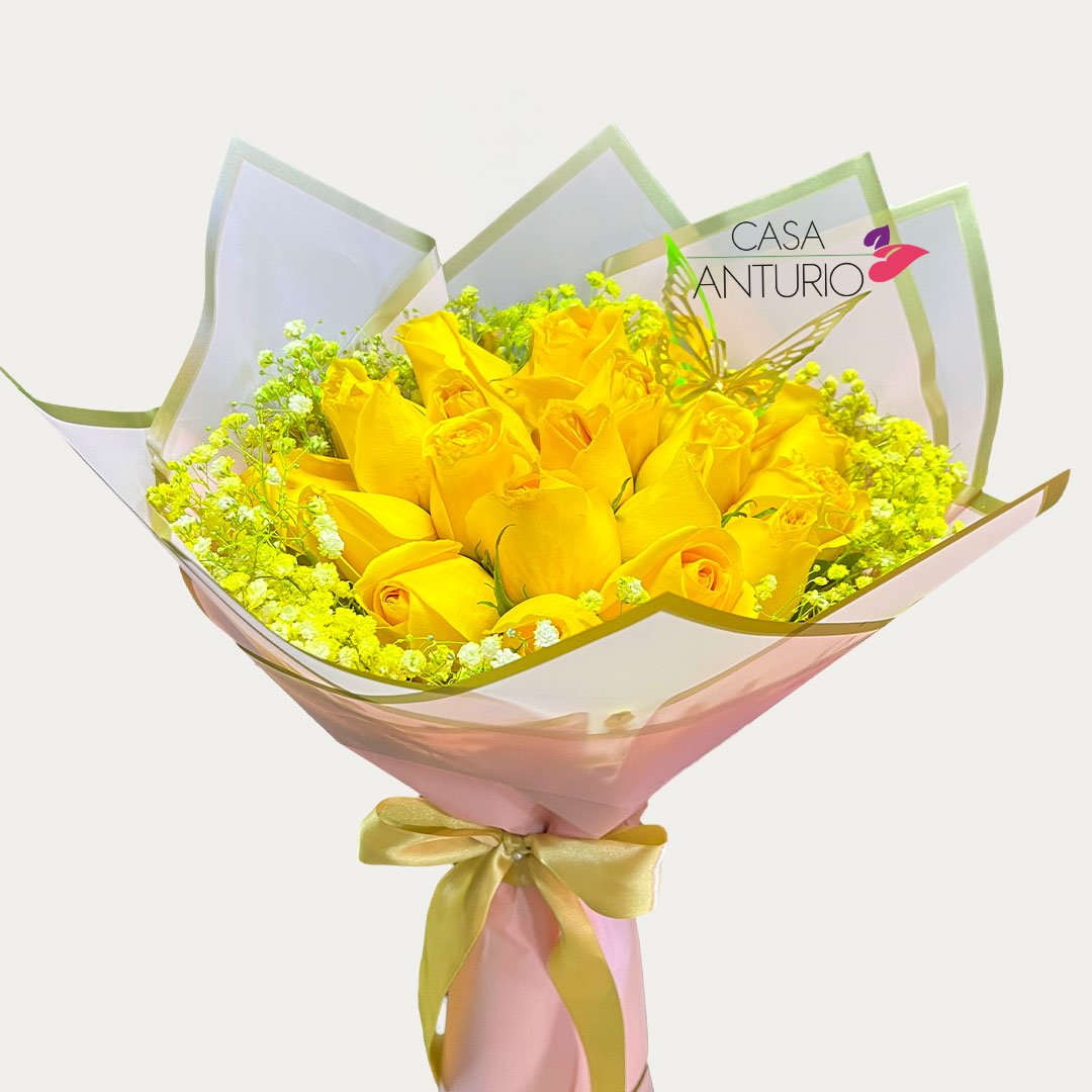 Bouquet de 24 Rosas Amarillas y Perla - Imagen 2