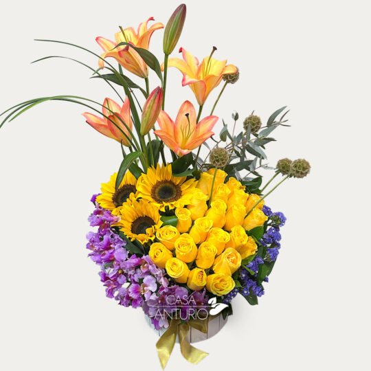 Arreglo de Rosas Amarillas, Girasoles, Orquidea y Lirios