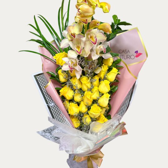 Bouquet de Rosas Amarillas con Orquidea