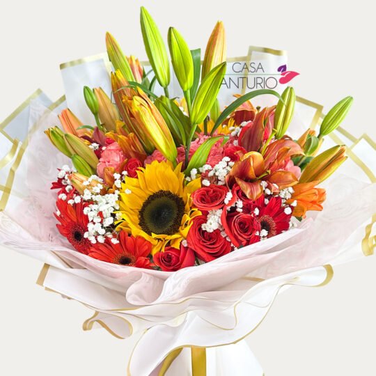 Bouquet de Rosas, Girasoles, Hortensias, Gerberas y Lirios