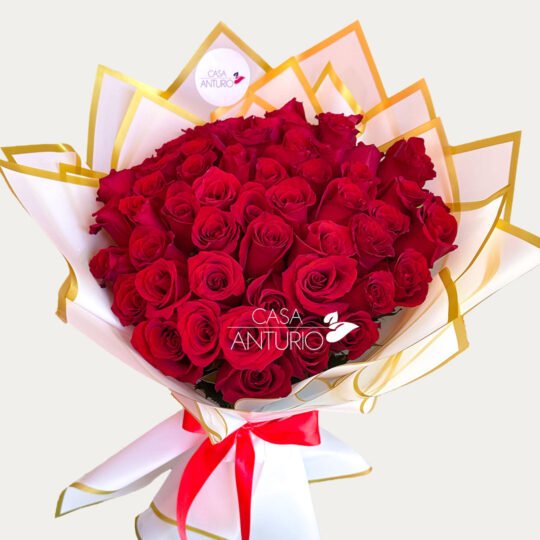 Bouquet de 48 Rosas Rojas en Papel Coreano