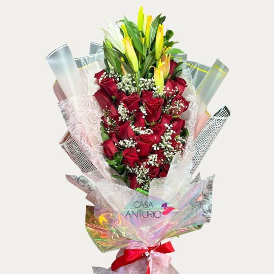 Bouquet de Rosas, Lirios y Perla