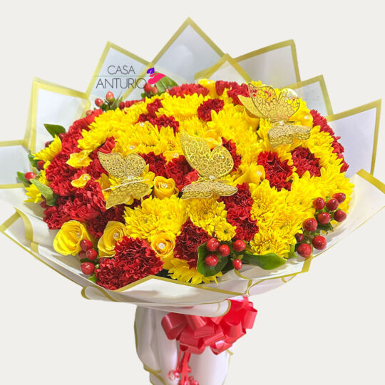 Bouquet de 24 Rosas, Margaritas Amarillas y Claveles