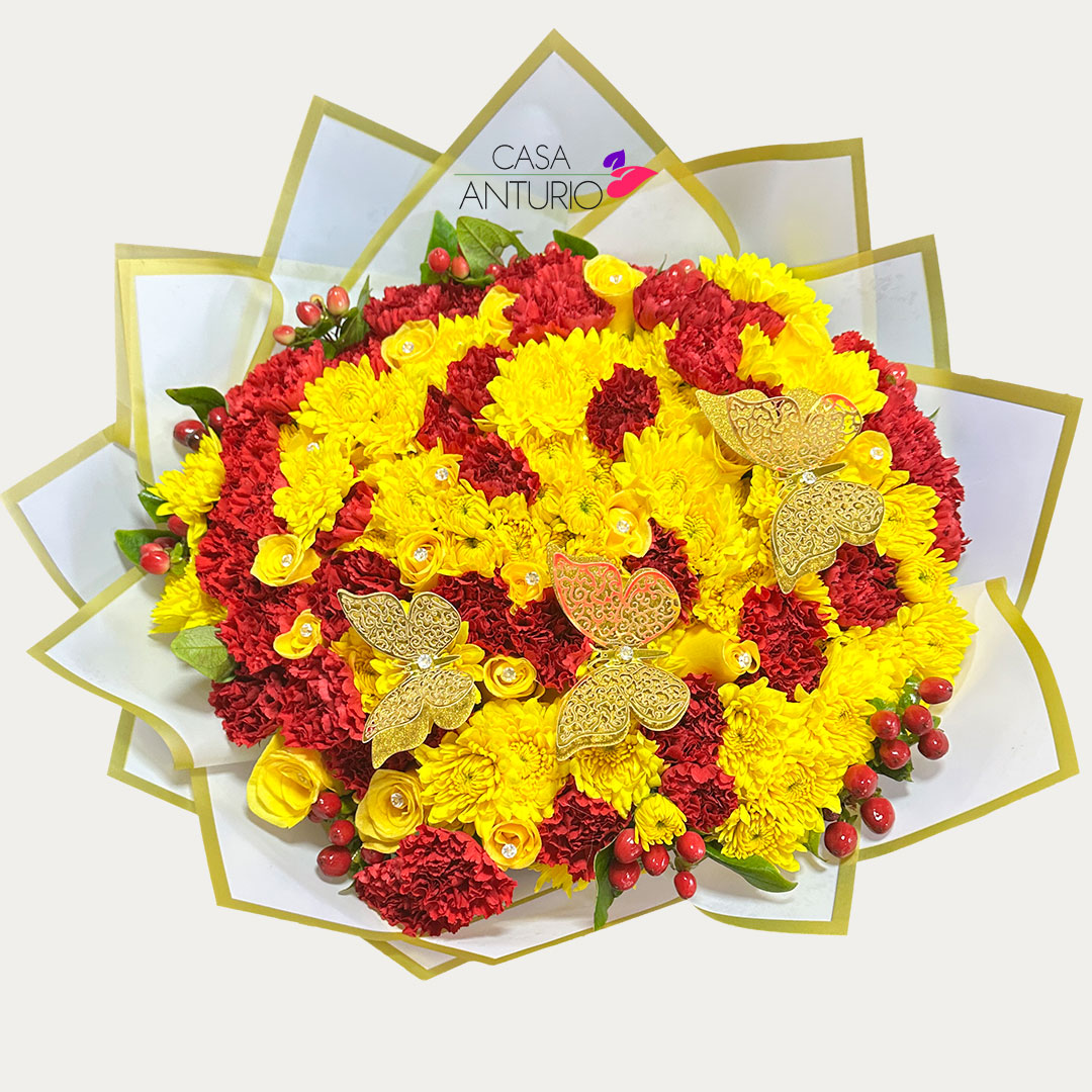 Bouquet de 24 Rosas, Margaritas Amarillas y Claveles - Imagen 2