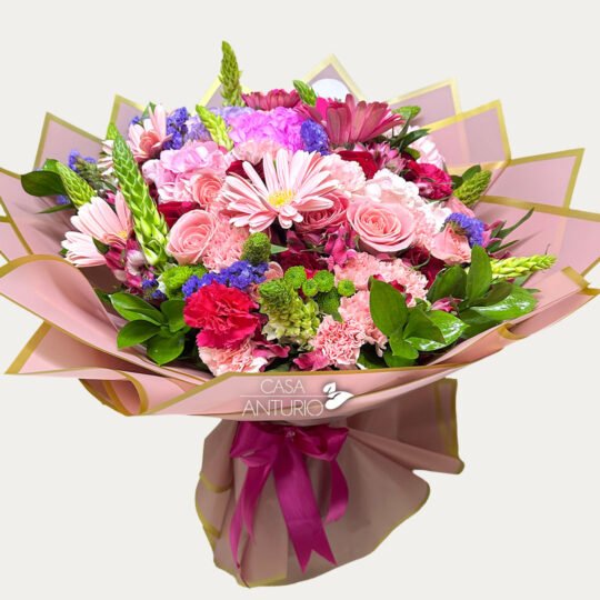Bouquet de Rosas, Claveles, Gerberas, Hortensias y Follajes