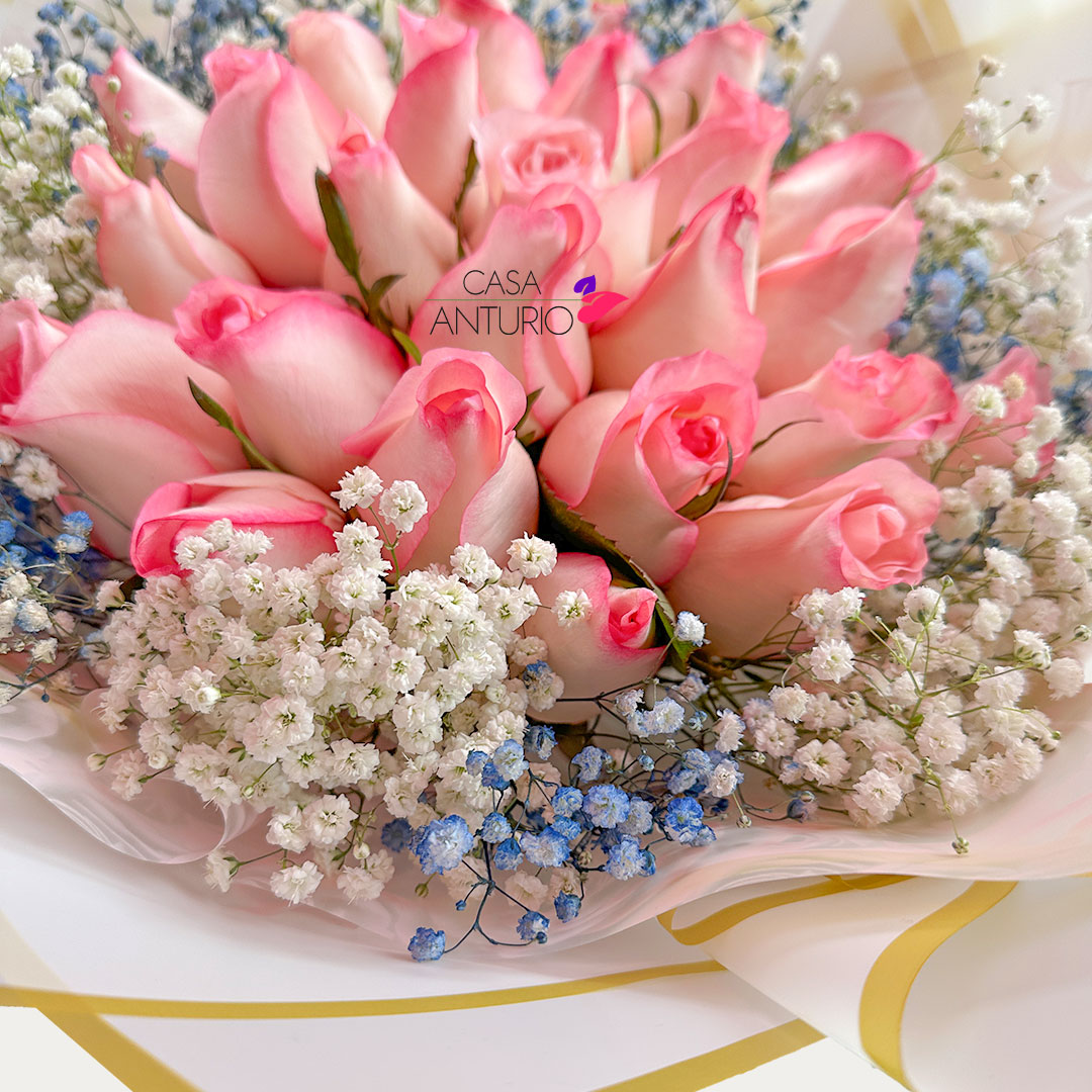 Bouquet de 24 Rosas Rosadas y Perla - Imagen 3