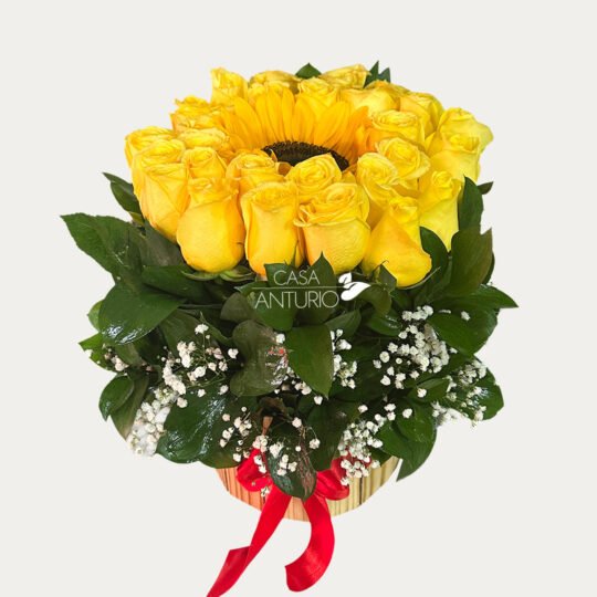 Arreglo Circular con Rosas Amarillas y Girasol
