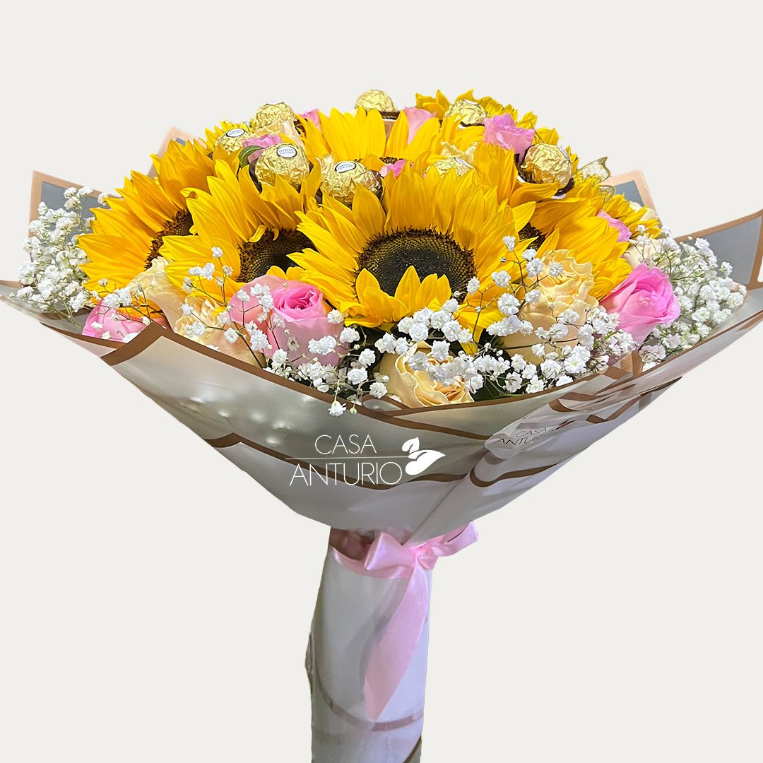 Bouquet de Girasoles, Rosas y Chocolates - Imagen 2