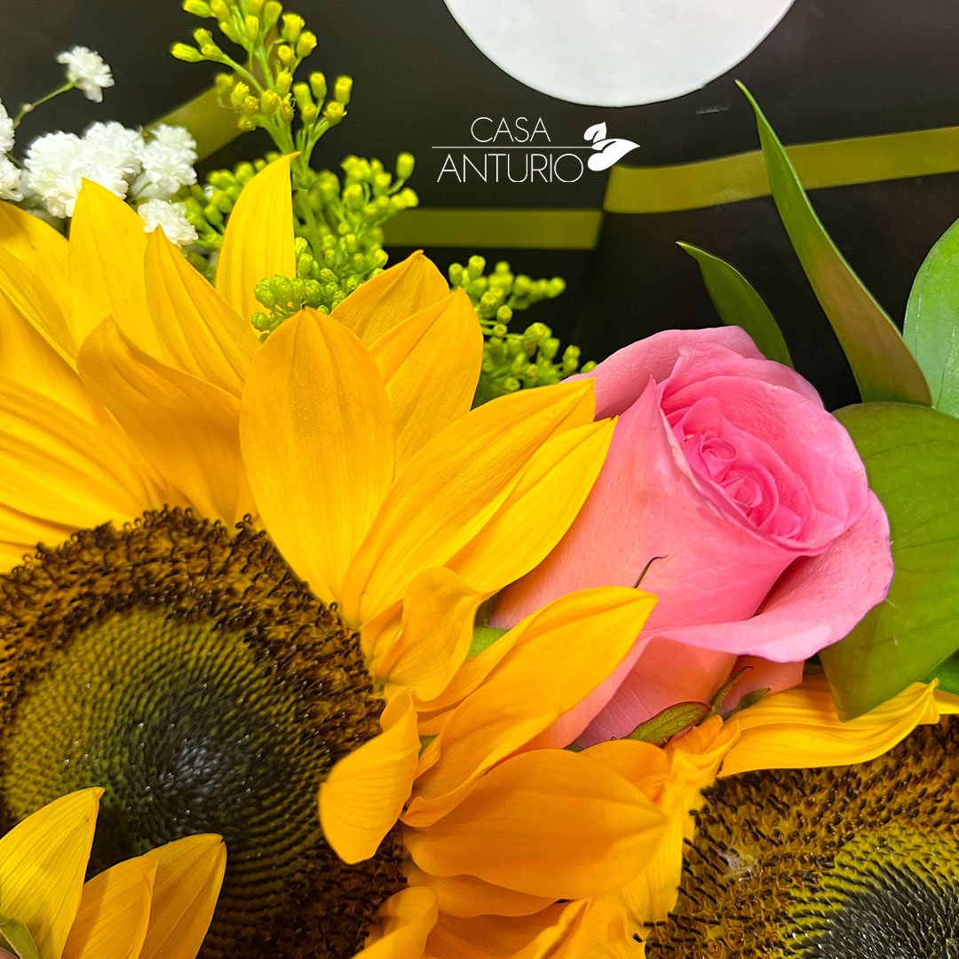 Bouquet de Rosas, Girasoles y Follajes - Imagen 2
