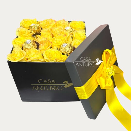 Caja de Rosas Amarillas y Chocolates