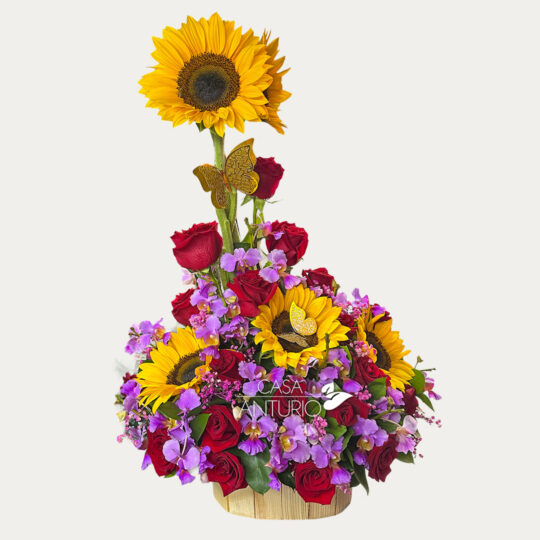 Arreglo de Rosas, Girasoles y Orquideas