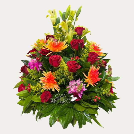 Arreglo de Rosas, Crisantemos, Lirios y Follajes