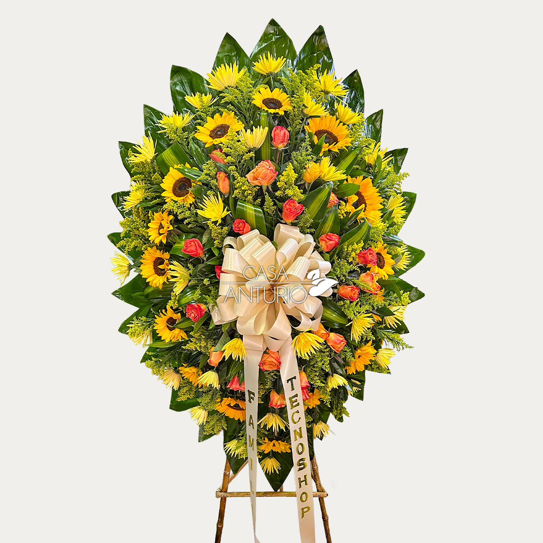 Corona Fúnebre de Rosas, Girasoles y Crisantemos