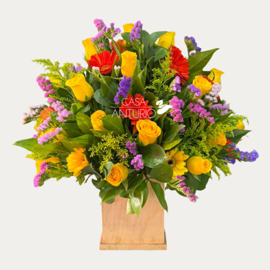 Arreglo de Rosas Amarillas, Gerberas y Statice