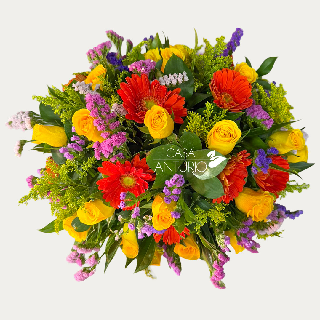 Arreglo de Rosas Amarillas, Gerberas y Statice - Imagen 2