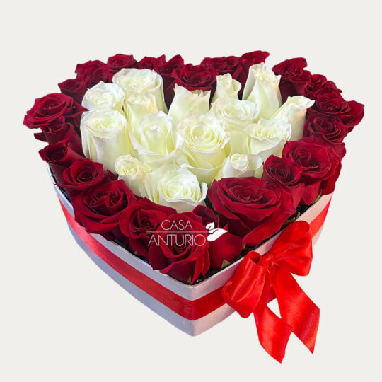 Arreglo Corazón en Rosas Blancas y Rojas